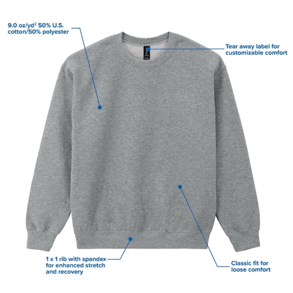 Mens‎ Gildan Unisex DryBlend Crewneck Sweatshirt Long Sleeve Gray Small - Picture 4 of 8